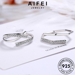 AIFEI JEWELRY แฟชั่น แหวน ต้นฉบับ 925 เงิน เครื่องประดับ ผู้หญิง เกาหลี เครื่องประดับ Silver แท้ เรขาคณิต มอยส์ซาไนท์ไดมอนด์ R186