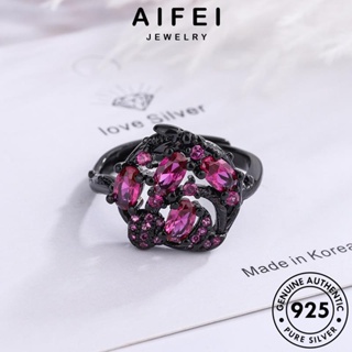 AIFEI JEWELRY เกาหลี 925 แท้ แหวน แฟชั่น เงิน เครื่องประดับ ต้นฉบับ เครื่องประดับ Silver สาขาที่เรียบง่าย คริสตัลเพชรสีชมพู ผู้หญิง R149