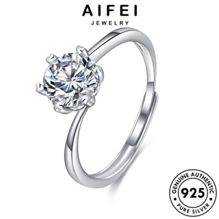 AIFEI JEWELRY เครื่องประดับ แท้ แฟชั่น 925 เกาหลี ต้นฉบับ เครื่องประดับ หกกรงเล็บ ผู้หญิง เงิน มอยส์ซาไนท์ไดมอนด์ แหวน Silver R255