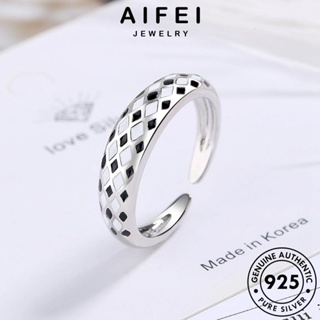 AIFEI JEWELRY แฟชั่น 925 กระดานหมากรุก เครื่องประดับ เงิน เครื่องประดับ แหวน เกาหลี ผู้หญิง แท้ ต้นฉบับ Silver R256