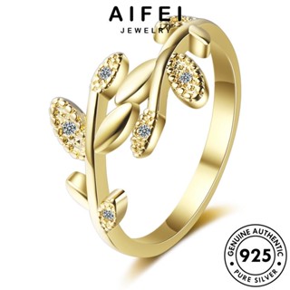 Aifei JEWELRY แหวนเงิน 925 ประดับเพชรโมอิส สีทอง สําหรับผู้หญิง R272