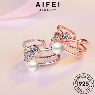 Aifei JEWELRY แหวนเงิน 925 ทรงเรขาคณิต ประดับมุก สีทอง สีเงิน สําหรับผู้หญิง R289