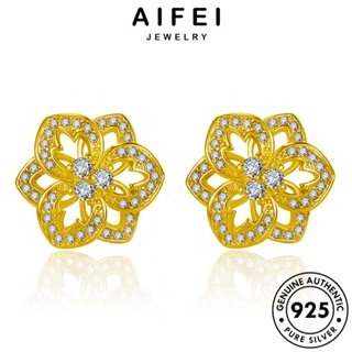 AIFEI JEWELRY ไดมอนด์ มอยส์ซาไนท์ เงิน เครื่องประดับ ตุ้มหู 925 Silver ต่างหู ต้นฉบับ แฟชั่น โกลด์ ดอกหกเหลี่ยม ผู้หญิง หนีบ เกาหลี เครื่องประดับ ห่วง แท้ E729