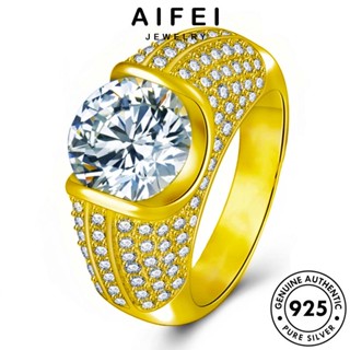 Aifei JEWELRY แหวนเงิน 925 ประดับเพชรโมอิส สีทอง หรูหรา สําหรับผู้หญิง R1702