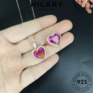 HILARY JEWELRY Silver 925 เครื่องประดับ จี้ เงิน ความรักที่เรียบง่าย สร้อยคอ คริสตัลเพชรสีชมพู แฟชั่น เกาหลี เครื่องประดับ แท้ ต้นฉบับ ผู้หญิง S12