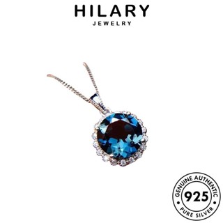 HILARY JEWELRY เครื่องประดับ วงกลมง่ายๆ ต้นฉบับ จี้ เครื่องประดับ เกาหลี ผู้หญิง เงิน แฟชั่น Silver ไพลิน 925 แท้ สร้อยคอ S114