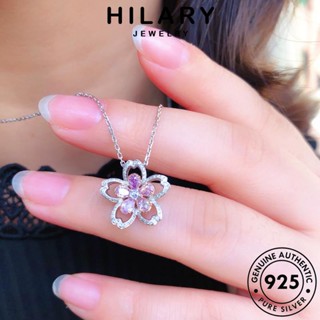 HILARY JEWELRY ผู้หญิง แฟชั่น เกาหลี คริสตัลเพชรสีชมพู ต้นฉบับ สร้อยคอ เครื่องประดับ Silver 925 เครื่องประดับ จี้ ซากุระหวาน เงิน แท้ S172