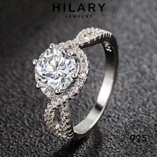 HILARY JEWELRY ผู้หญิง 925 เครื่องประดับ เงิน มอยส์ซาไนท์ไดมอนด์ ต้นฉบับ วงกลมง่ายๆ แฟชั่น เครื่องประดับ แท้ เกาหลี แหวน Silver R111