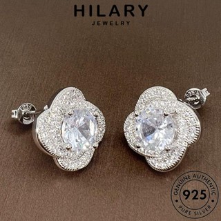 HILARY JEWELRY เครื่องประดับ เงิน ต่างหู ผู้หญิง ห่วง เกาหลี ต้นฉบับ ตุ้มหู หนีบ 925 Silver แท้ มอยส์ซาไนท์ไดมอนด์ โคลเวอร์สี่ใบ เครื่องประดับ แฟชั่น E723