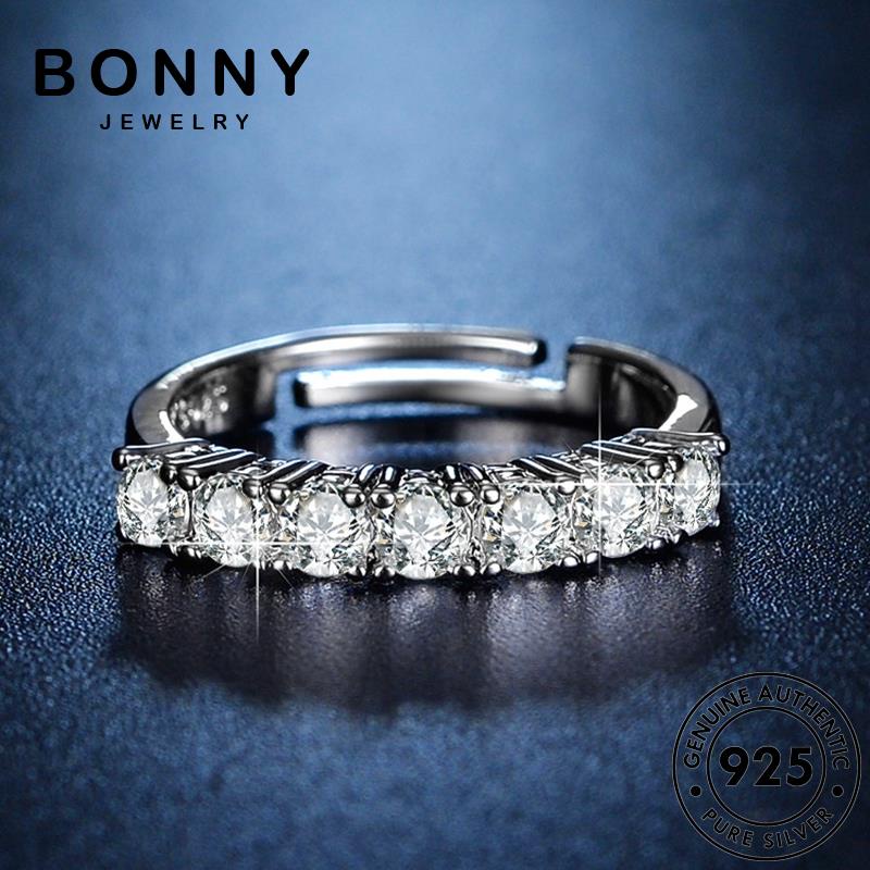 BONNY JEWELRY แท้ เครื่องประดับ เรียบง่าย ต้นฉบับ แหวน เกาหลี ผู้หญิง 925 เงิน แฟชั่น เครื่องประดับ Silver มอยส์ซาไนท์ไดมอนด์ M069