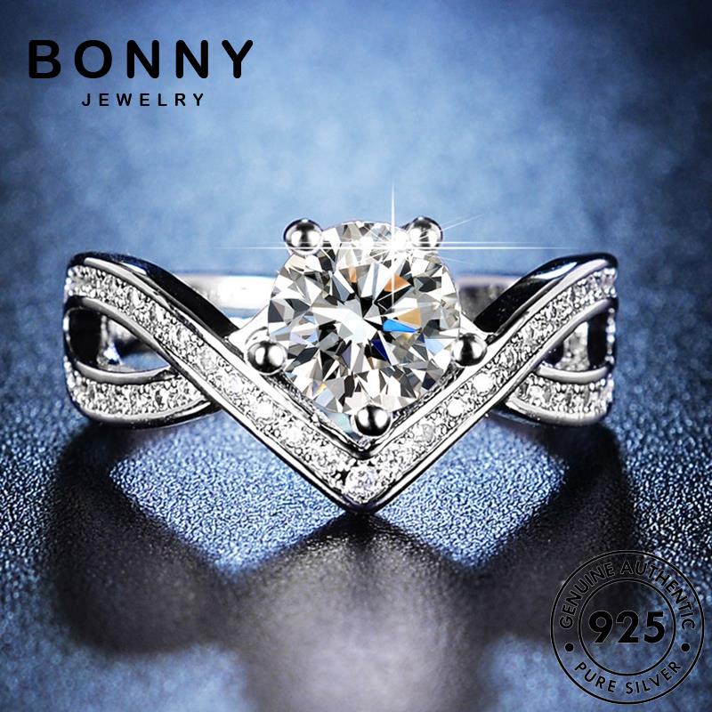 BONNY JEWELRY แท้ เครื่องประดับ เรียบง่าย ต้นฉบับ แหวน เกาหลี ผู้หญิง 925 เงิน แฟชั่น เครื่องประดับ Silver มอยส์ซาไนท์ไดมอนด์ M069
