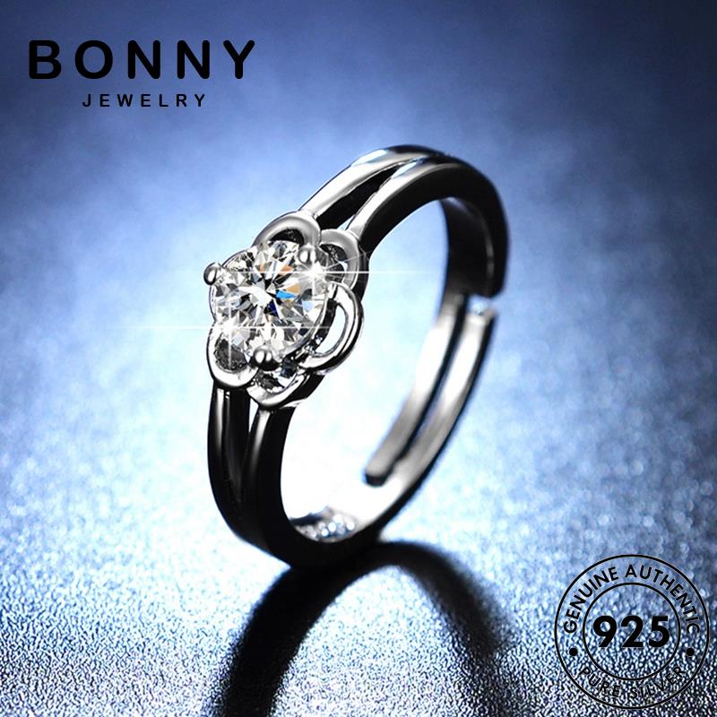 BONNY JEWELRY แท้ เครื่องประดับ เรียบง่าย ต้นฉบับ แหวน เกาหลี ผู้หญิง 925 เงิน แฟชั่น เครื่องประดับ Silver มอยส์ซาไนท์ไดมอนด์ M069