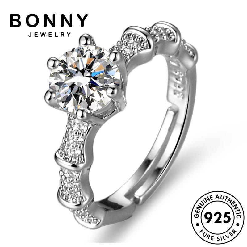 BONNY JEWELRY แท้ เครื่องประดับ เรียบง่าย ต้นฉบับ แหวน เกาหลี ผู้หญิง 925 เงิน แฟชั่น เครื่องประดับ Silver มอยส์ซาไนท์ไดมอนด์ M069