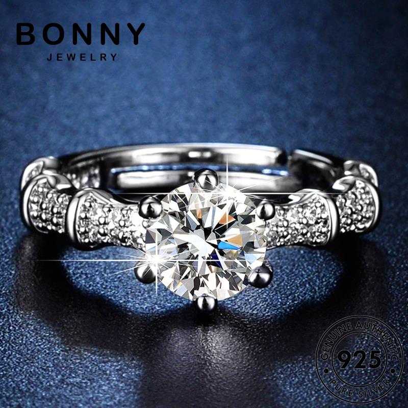 BONNY JEWELRY แท้ เครื่องประดับ เรียบง่าย ต้นฉบับ แหวน เกาหลี ผู้หญิง 925 เงิน แฟชั่น เครื่องประดับ Silver มอยส์ซาไนท์ไดมอนด์ M069