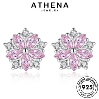 ATHENA JEWELRY แท้ หนีบ 925 ดอกไม้แฟชั่น ผู้หญิง ห่วง เงิน แฟชั่น ต้นฉบับ เครื่องประดับ คริสตัลเพชรสีชมพู เครื่องประดับ Silver ต่างหู เกาหลี ตุ้มหู E15