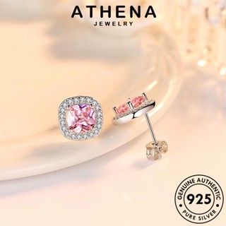 ATHENA JEWELRY ต่างหู เงิน เกาหลี แฟชั่น 925 ตุ้มหู แท้ เครื่องประดับ ตารางบุคลิกภาพ หนีบ คริสตัลเพชรสีชมพู ห่วง ผู้หญิง Silver ต้นฉบับ เครื่องประดับ E99