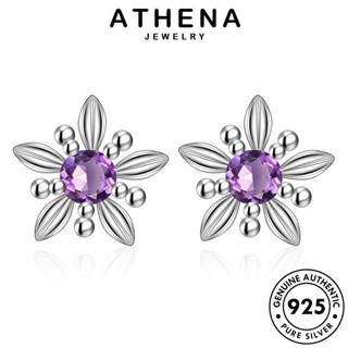 ATHENA JEWELRY เครื่องประดับ 925 ตุ้มหู ดอกไม้แฟชั่น พลอยสีม่วง เครื่องประดับ หนีบ Silver แฟชั่น เงิน ผู้หญิง แท้ ต้นฉบับ ห่วง ต่างหู เกาหลี E124