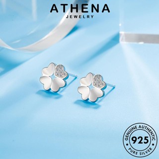 ATHENA JEWELRY ต้นฉบับ เครื่องประดับ ห่วง หนีบ 925 เงิน มอยส์ซาไนท์ไดมอนด์ ต่างหู เครื่องประดับ แฟชั่น ผู้หญิง เกาหลี Silver ตุ้มหู แท้ โคลเวอร์แฟชั่น E172