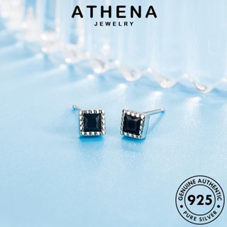 ATHENA JEWELRY ต่างหู หนีบ เครื่องประดับ ตารางบุคลิกภาพ แบล็คไดมอนด์ออบซิเดียน ตุ้มหู เงิน แฟชั่น เกาหลี เครื่องประดับ ต้นฉบับ Silver ห่วง 925 ผู้หญิง แท้ E249