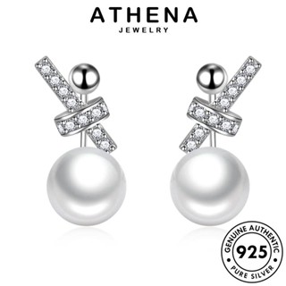 ATHENA JEWELRY เงิน ห่วง ตุ้มหู หนีบ 925 Silver ผู้หญิง โบว์ส่วนบุคคล ต้นฉบับ เครื่องประดับ แฟชั่น เครื่องประดับ ต่างหู ไข่มุกทอง แท้ เกาหลี E250