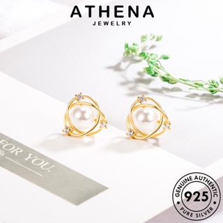 ATHENA JEWELRY เครื่องประดับ Silver ตุ้มหู เงิน หนีบ ไข่มุกทอง ห่วง ผู้หญิง เกาหลี ต่างหู แฟชั่น 925 แท้ บุคลิกภาพกลม เครื่องประดับ ต้นฉบับ E282