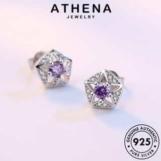 ATHENA JEWELRY Silver ต้นฉบับ เครื่องประดับ ต่างหู เกาหลี พลอยสีม่วง เครื่องประดับ แฟชั่น หนีบ ห่วง เงิน แท้ รูปดาวห้าแฉกย้อนยุค ผู้หญิง ตุ้มหู 925 E293