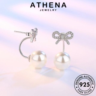 ATHENA JEWELRY ห่วง แฟชั่น ไข่มุก เครื่องประดับ แท้ ต่างหู เครื่องประดับ ต้นฉบับ โบว์ง่ายๆ เกาหลี หนีบ ผู้หญิง เงิน ตุ้มหู 925 Silver E295