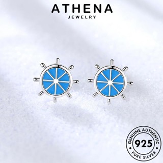 ATHENA JEWELRY ต้นฉบับ 925 ห่วง เงิน ต่างหู ตุ้มหู เครื่องประดับ เกาหลี แฟชั่น หางเสือสีน้ำเงินที่สร้างสรรค์ หนีบ Silver เครื่องประดับ แท้ ผู้หญิง E325