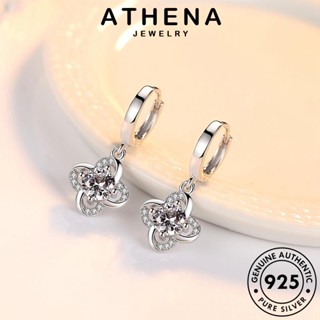 ATHENA JEWELRY ต่างหู ผู้หญิง ห่วง โคลเวอร์น่ารัก เงิน เกาหลี ต้นฉบับ เครื่องประดับ มอยส์ซาไนท์ไดมอนด์ 925 แท้ ตุ้มหู แฟชั่น เครื่องประดับ Silver หนีบ E377