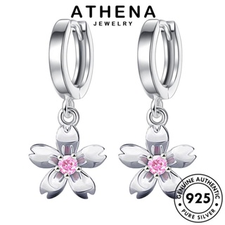 ATHENA JEWELRY ตุ้มหู ต่างหู เกาหลี เงิน ดอกไม้ที่เรียบง่าย แท้ คริสตัลเพชรสีชมพู Silver 925 เครื่องประดับ เครื่องประดับ ต้นฉบับ ผู้หญิง หนีบ ห่วง แฟชั่น E382