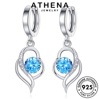 ATHENA JEWELRY ไพลิน ตุ้มหู หนีบ ผู้หญิง แฟชั่น 925 เงิน ห่วง เกาหลี Silver ต่างหู เครื่องประดับ แท้ ต้นฉบับ เครื่องประดับ รูปหัวใจอารมณ์ E386