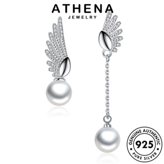 ATHENA JEWELRY ต่างหู เงิน แท้ ห่วง 925 หนีบ Silver ผู้หญิง เครื่องประดับ แฟชั่น ตุ้มหู ไข่มุก เกาหลี เครื่องประดับ ต้นฉบับ ปีกนางฟ้าที่เรียบง่าย E480