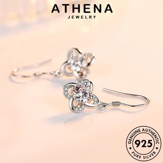 ATHENA JEWELRY ต่างหู โคลเวอร์สี่ใบที่เรียบง่าย เครื่องประดับ มอยส์ซาไนท์ไดมอนด์ ตุ้มหู เกาหลี ผู้หญิง ห่วง เงิน 925 เครื่องประดับ แท้ หนีบ ต้นฉบับ Silver แฟชั่น E518