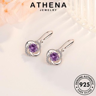 ATHENA JEWELRY แท้ ต่างหู เครื่องประดับ Silver เกาหลี หนีบ ผู้หญิง ตุ้มหู ห่วง 925 ลัคกี้โคลเวอร์ พลอยสีม่วง เงิน แฟชั่น เครื่องประดับ ต้นฉบับ E556