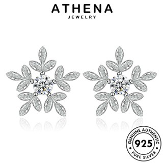 ATHENA JEWELRY ตุ้มหู ห่วง ผู้หญิง ต่างหู แฟชั่น ต้นฉบับ เกาหลี 925 ใบสด เครื่องประดับ แท้ หนีบ เครื่องประดับ เงิน มอยส์ซาไนท์ไดมอนด์ Silver E745