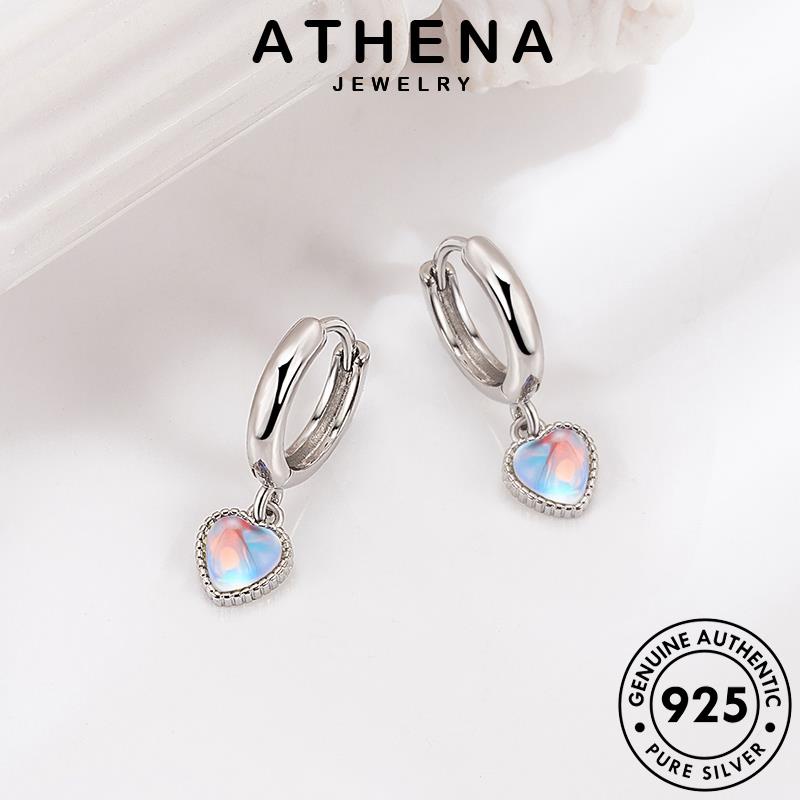 Athena JEWELRY ของแท้ ต่างหูห่วงเงิน 925 ประดับมูนสโตน โรแมนติก สําหรับผู้หญิง E771-THE
