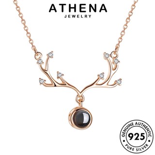 ATHENA JEWELRY แท้ เงิน สร้อยคอ ผู้หญิง เกาหลี 925 ต้นฉบับ Silver ทอง จี้ แฟชั่น ฉันรักคุณเขากวาง เครื่องประดับ เครื่องประดับ N39