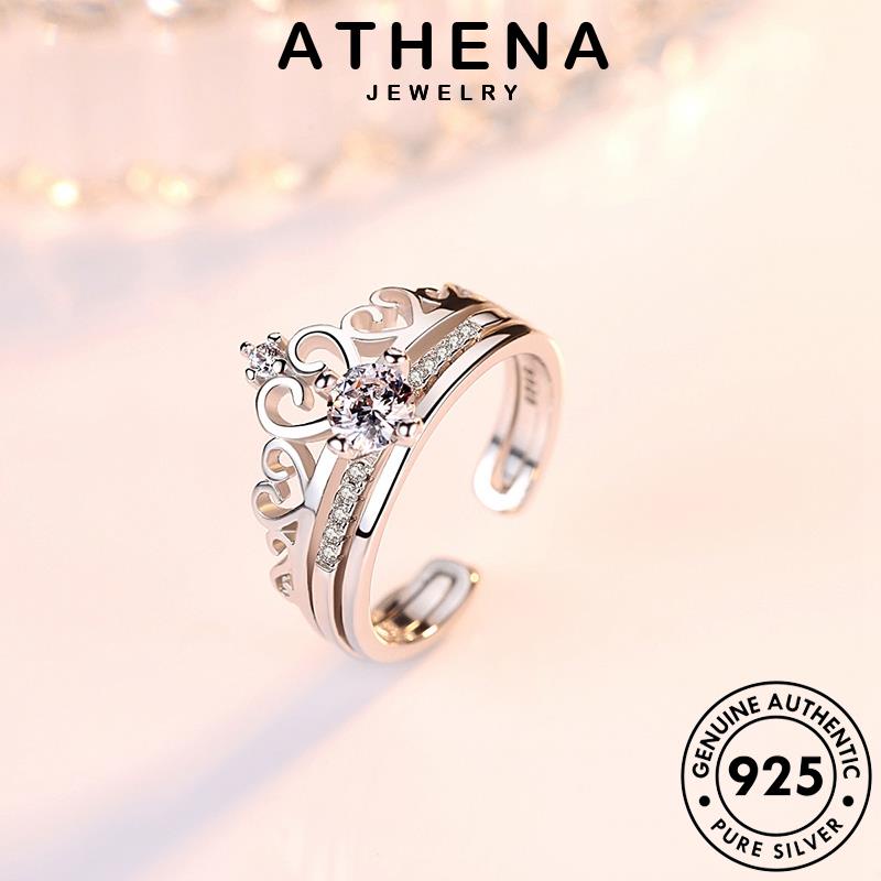 ATHENA JEWELRY คู่รัก ต้นฉบับ เครื่องประดับ มงกุฎที่เรียบง่าย มอยส์ซาไนท์ไดมอนด์ แหวน เกาหลี เงิน เครื่องประดับ แท้ 925 Silver แฟชั่น R53