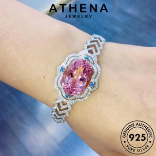 ATHENA JEWELRY เกาหลี 925 แท้ กำไลข้อมือ ผู้หญิง สี่เหลี่ยม Silver ต้นฉบับ เงิน เครื่องประดับ เครื่องประดับ คริสตัลเพชรสีชมพู แฟชั่น กำไล ผู้หญิง B290