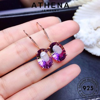 ATHENA JEWELRY ผู้หญิง ต่างหู เงิน เกาหลี ห่วง ตุ้มหู แท้ เครื่องประดับ อเมทิสต์โกลด์ วงรี ต้นฉบับ Silver หนีบ เครื่องประดับ 925 แฟชั่น E140