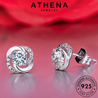 ATHENA JEWELRY แท้ ผู้หญิง เงิน หนีบ แฟชั่น เครื่องประดับ ตุ้มหู 925 ห่วง เกาหลี มอยส์ซาไนท์ไดมอนด์ ต้นฉบับ เครื่องประดับ โคลเวอร์สี่ใบ Silver ต่างหู E359