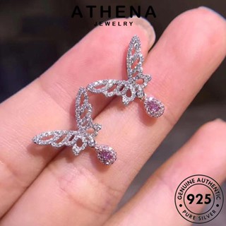 ATHENA JEWELRY 925 ผีเสื้อ แท้ ห่วง ผู้หญิง Silver คริสตัลเพชรสีชมพู เงิน ตุ้มหู ต่างหู เครื่องประดับ เครื่องประดับ แฟชั่น หนีบ ต้นฉบับ เกาหลี E386