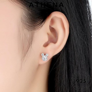 ATHENA JEWELRY เกาหลี เครื่องประดับ แท้ มิกกี้ เงิน 925 หนีบ ตุ้มหู แฟชั่น ผู้หญิง มอยส์ซาไนท์ไดมอนด์ ห่วง Silver ต่างหู เครื่องประดับ ต้นฉบับ E141