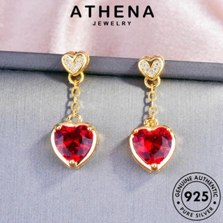 ATHENA JEWELRY ตุ้มหู แฟชั่น แท้ ทับทิม 925 ผู้หญิง เครื่องประดับ ต้นฉบับ เกาหลี ห่วง เครื่องประดับ Silver เงิน หนีบ ต่างหู E708