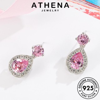 ATHENA JEWELRY ต้นฉบับ ต่างหู เครื่องประดับ เกาหลี ห่วง ตุ้มหู เครื่องประดับ เงิน แท้ หนีบ คริสตัลเพชรสีชมพู 925 ผู้หญิง แฟชั่น ทรงหยดน้ำ Silver E427