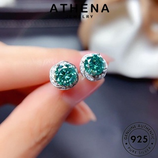 ATHENA JEWELRY Silver 925 ผู้หญิง ต่างหู ตุ้มหู แฟชั่น เครื่องประดับ ห่วง หนีบ เงิน เกาหลี แท้ มรกต ต้นฉบับ กลม เครื่องประดับ E817