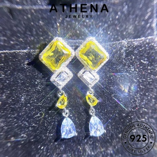 ATHENA JEWELRY แฟชั่น เครื่องประดับ ซิทริน เงิน 925 เกาหลี สี่เหลี่ยม Silver ต่างหู ห่วง ผู้หญิง แท้ ตุ้มหู ต้นฉบับ เครื่องประดับ หนีบ E821