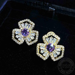 ATHENA JEWELRY 925 ตุ้มหู ผู้หญิง ต้นฉบับ แท้ หนีบ เงิน ห่วง โคลเวอร์ อเมทิสต์โกลด์ เกาหลี เครื่องประดับ เครื่องประดับ Silver ต่างหู แฟชั่น E840