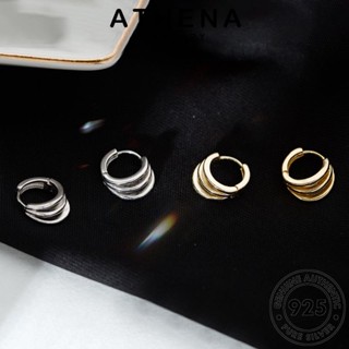 ATHENA JEWELRY เครื่องประดับ เงิน ต้นฉบับ ต่างหู เกาหลี แท้ ตุ้มหู แฟชั่น ผู้หญิง ห่วง เครื่องประดับ 925 หนีบ ทอง Silver สามวง E897