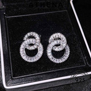 ATHENA JEWELRY ตุ้มหู ต่างหู ห่วง เครื่องประดับ เครื่องประดับ ผู้หญิง 925 Silver ต้นฉบับ แท้ หนีบ แฟชั่น เกาหลี วงกลมคู่ทางเรขาคณิต มอยส์ซาไนท์ไดมอนด์ เงิน E849